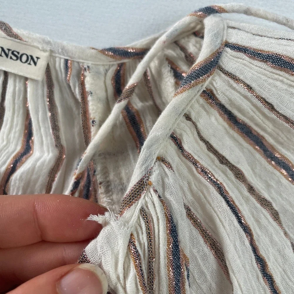 Ulla Johnson Imari Midi Dress In Cream‎ Long Sleeve Striped Oversized Size 6 - Picture 7 of 13